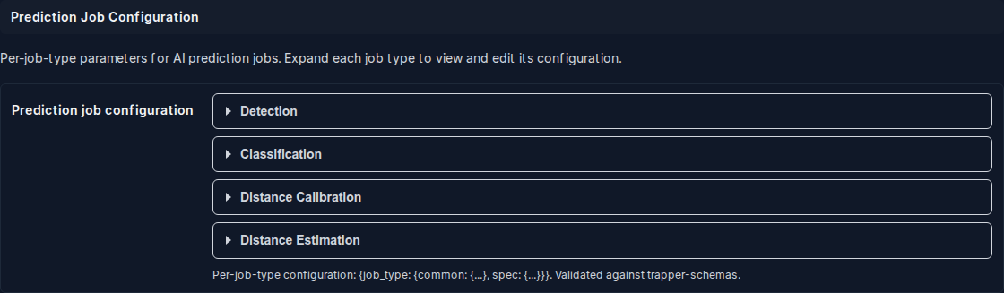 Prediction Job Configuration accordion — all panels collapsed