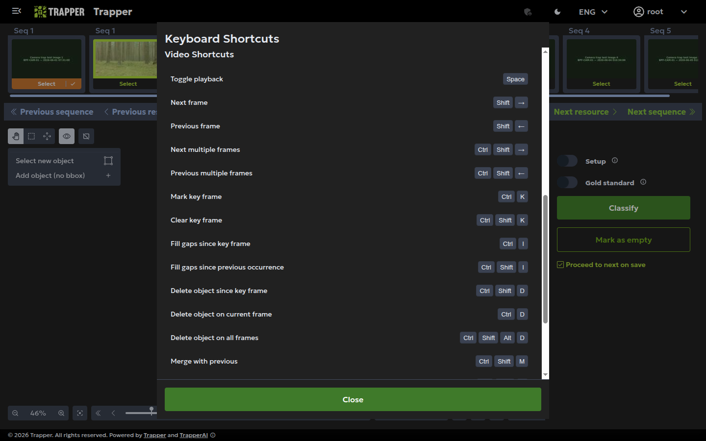 The in-app hotkeys dialog