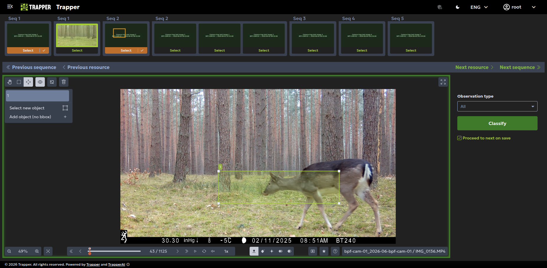 Annotation panel with a bbox object and a keyframe marker on the scrubber