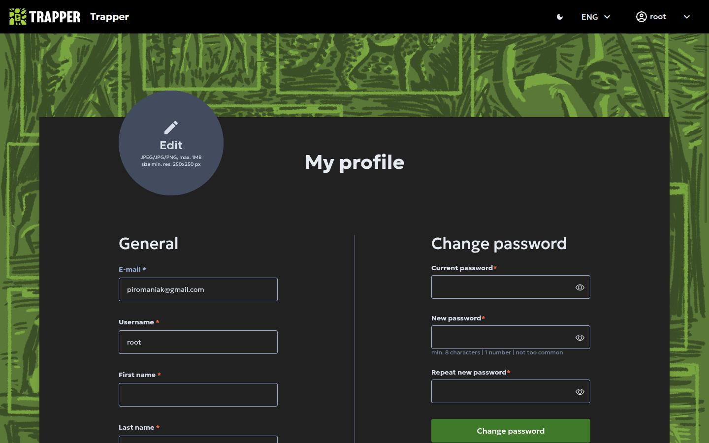 The user profile page