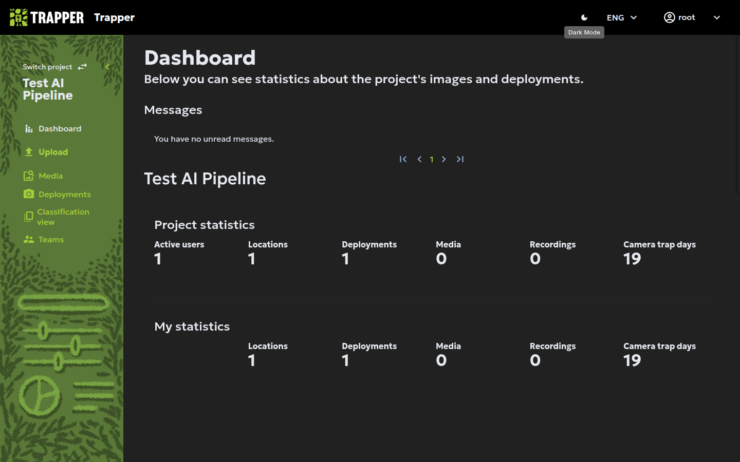 Project-specific dashboard with statistics