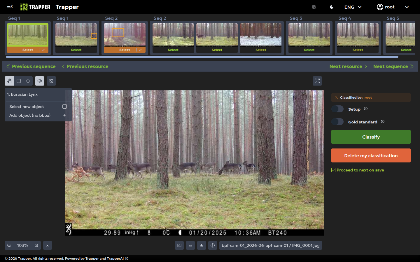 The sequence navigation bar with thumbnails