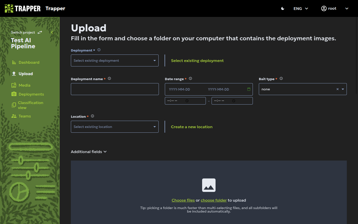 The main upload page