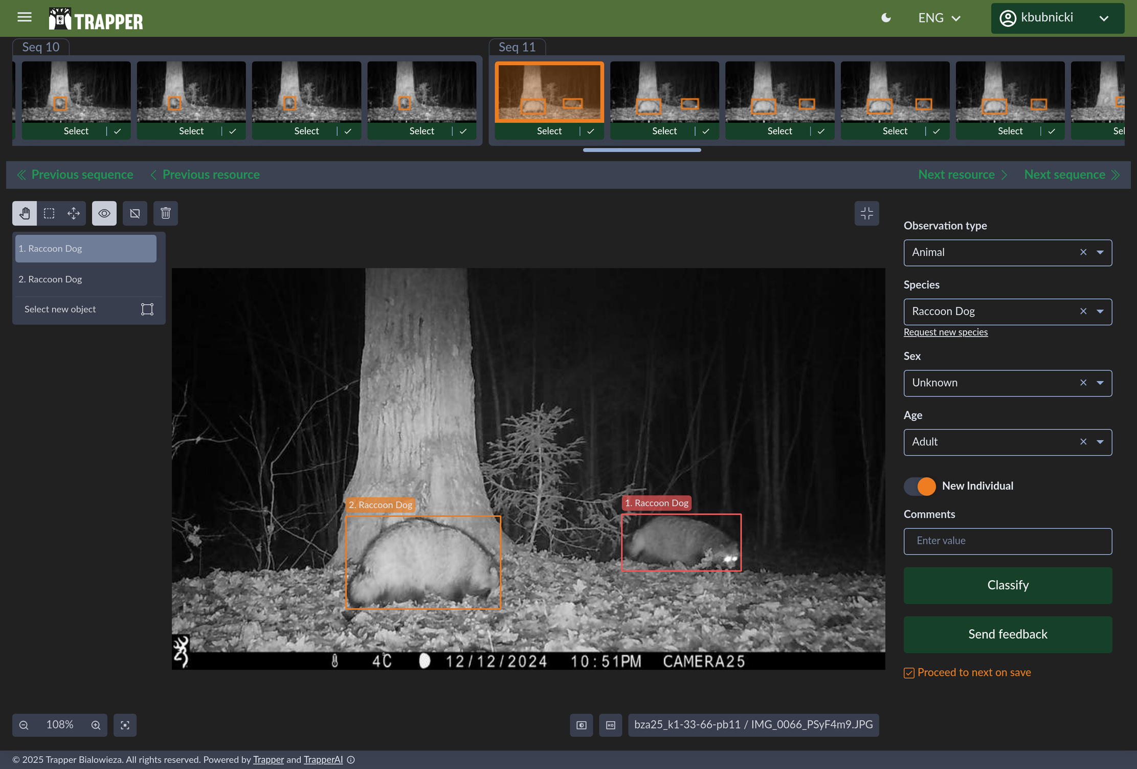 The sequence navigation bar with thumbnails