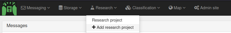 top menu with Add Research project option shown