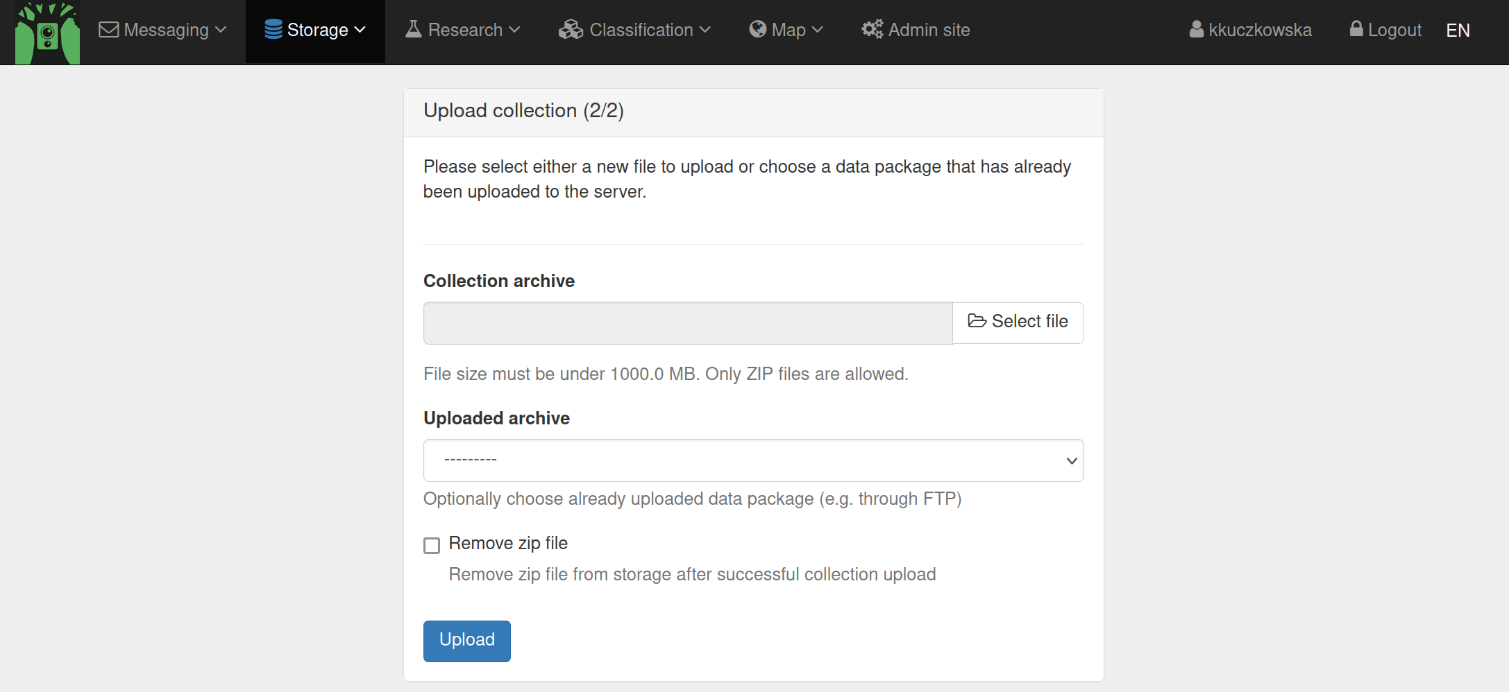 upload collection form step 2