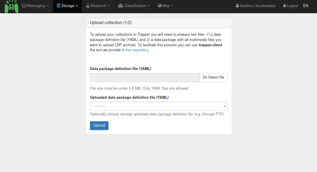 upload collection form step 1