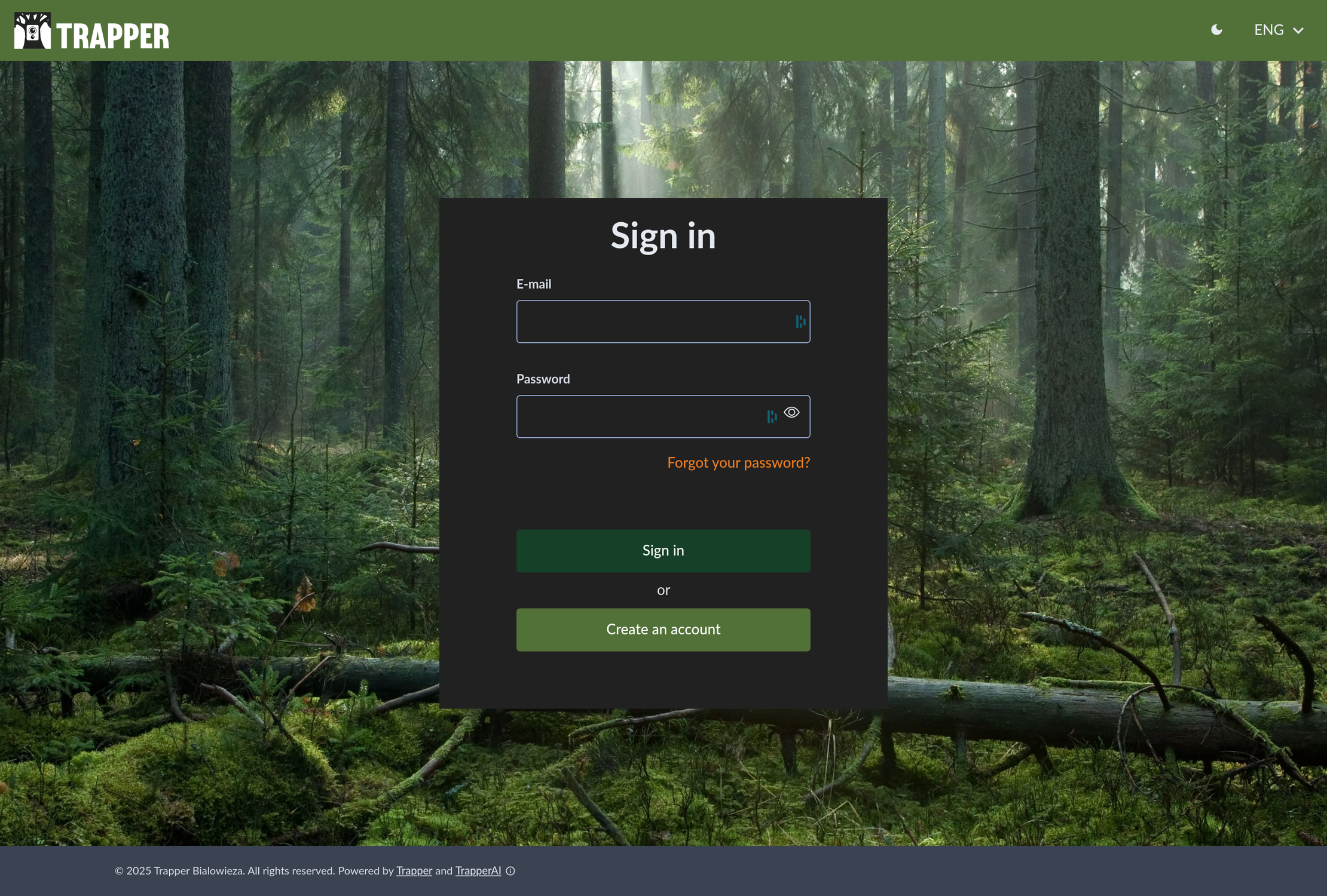 Trapper login screen