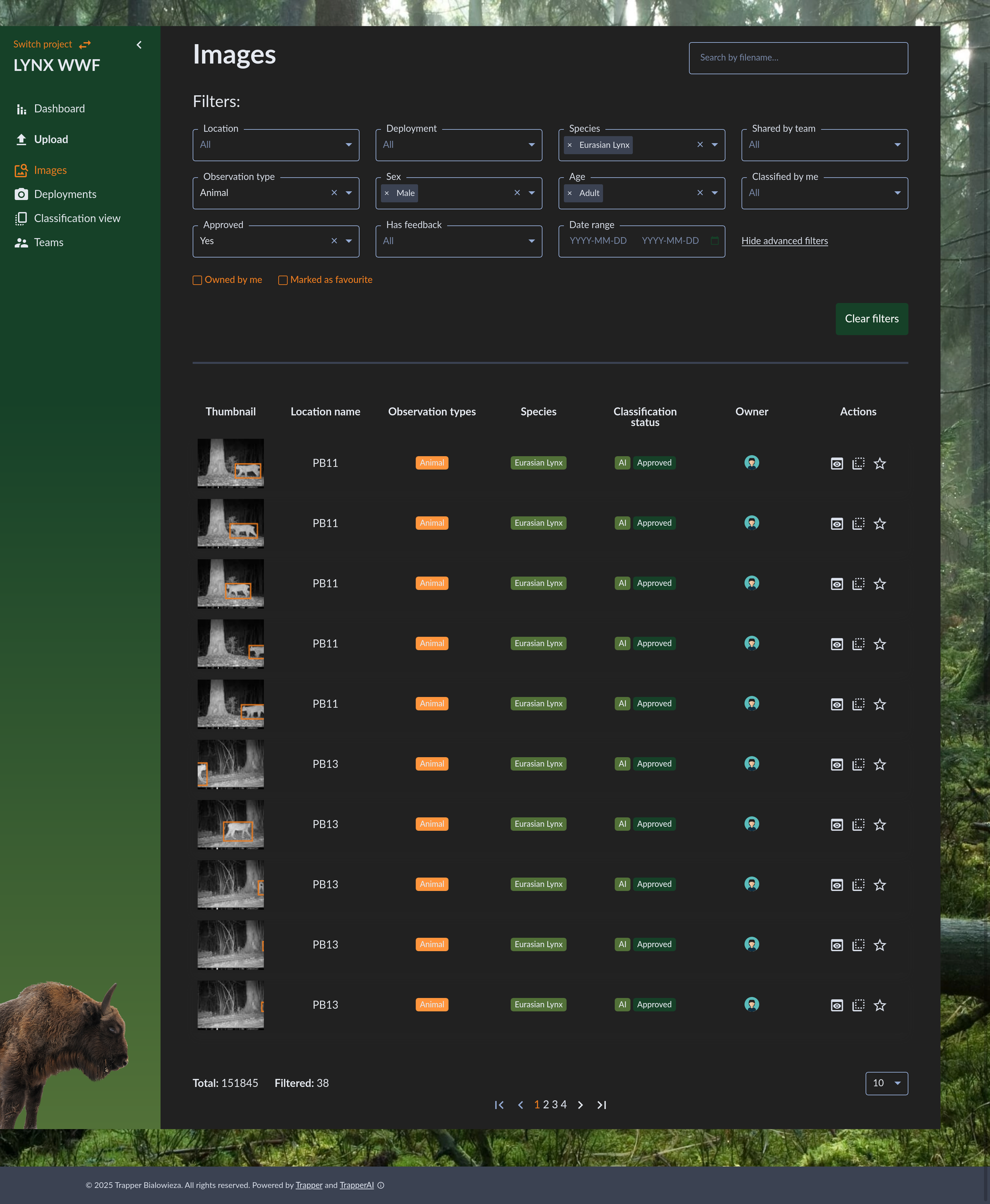 Filtering observations to show only Red Deer