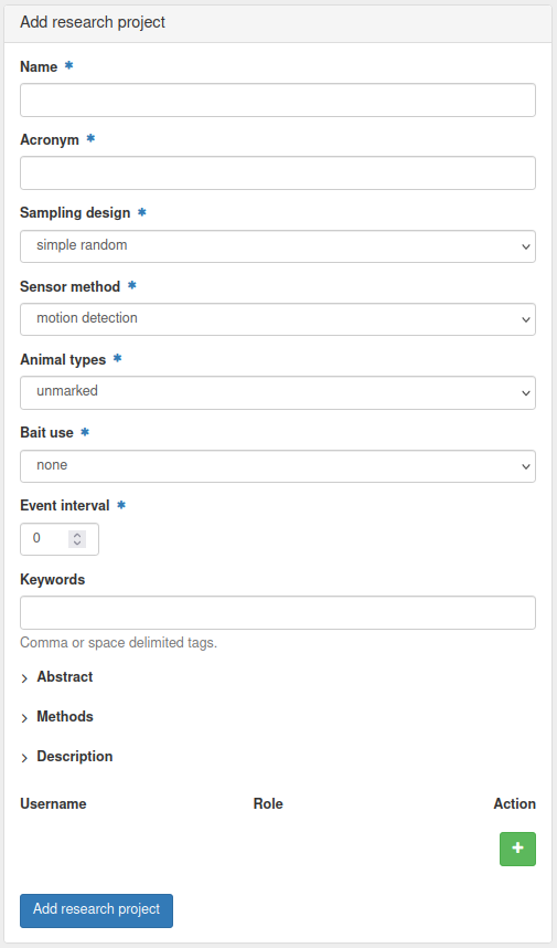 add research project form