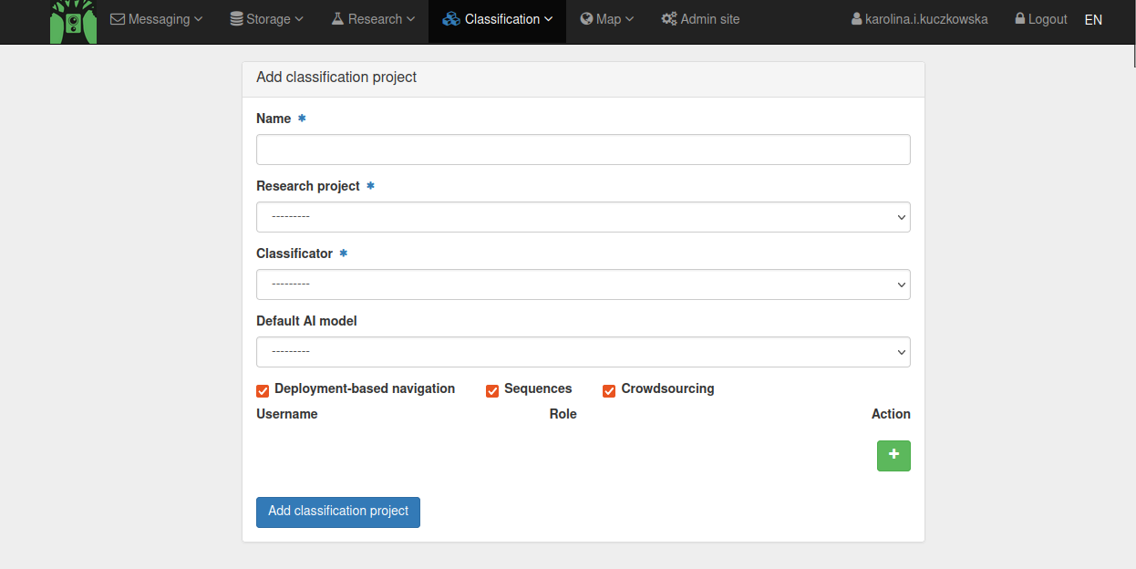 add classification project form